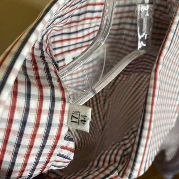 kiton red, white & blue check dress shirt
